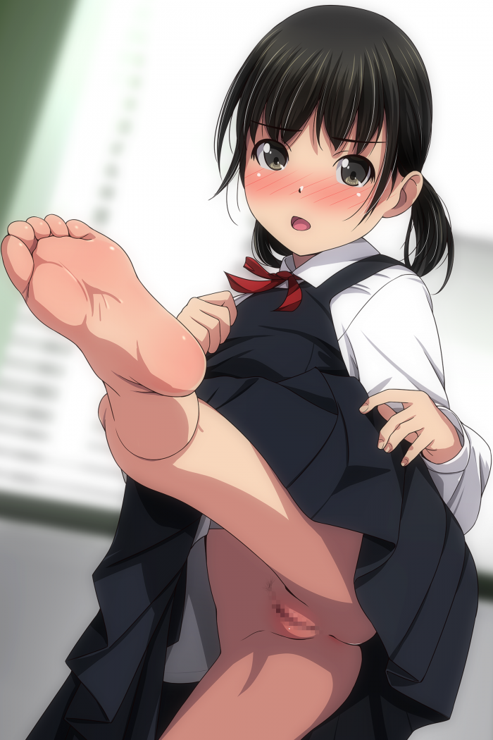 Schoolgirl anime feet shows pussy and feet